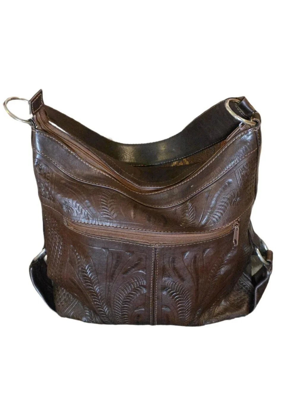 Vintage Slouchy Leather Paraguay Hand Tooled  Hobo Bag EUC